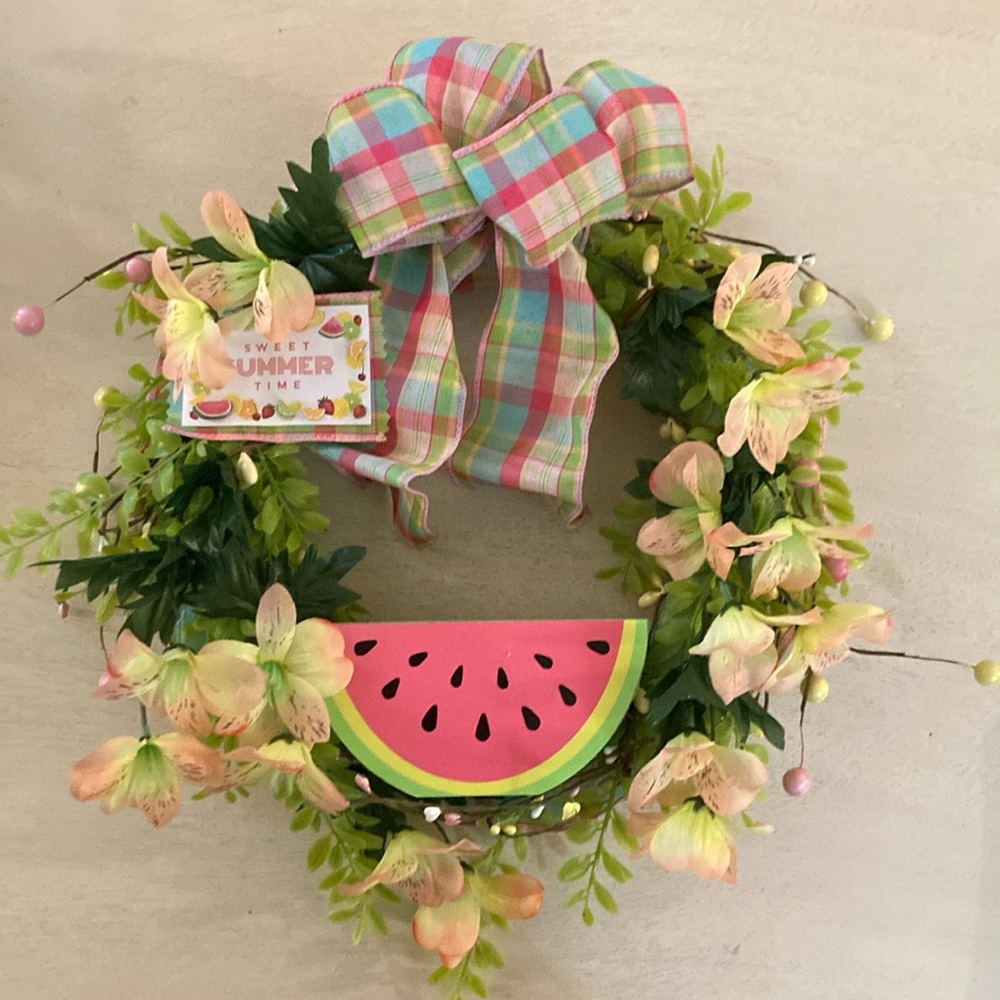 Pastel Wreath with Bright Watermelon Slice